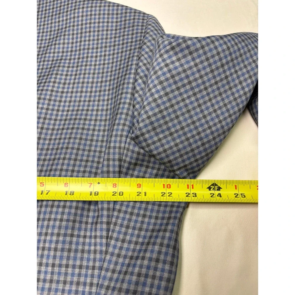 Peter Millar Mens 44S Wool Sport Coat Blazer Blue Grey Check Made in Canada